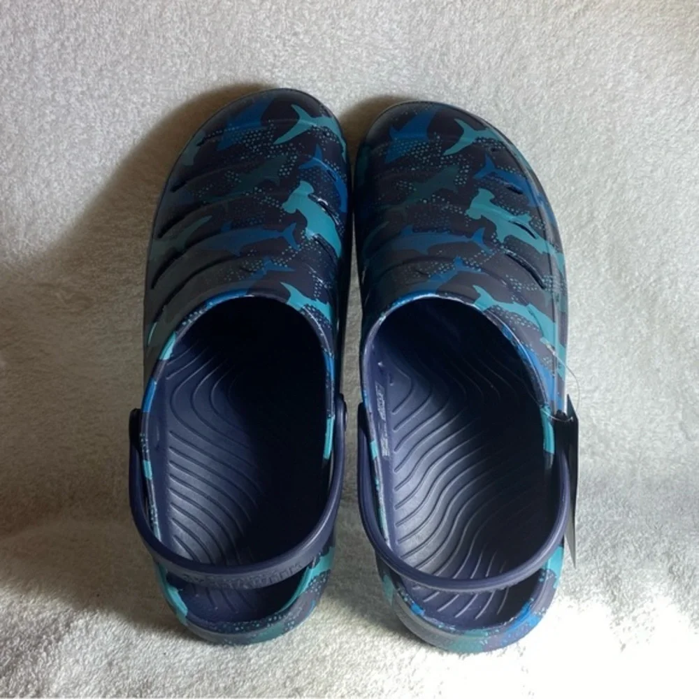 Rugged Shark Week Shoes Mens Size 12 Sandals Slip On Blue Shark Print‎ New